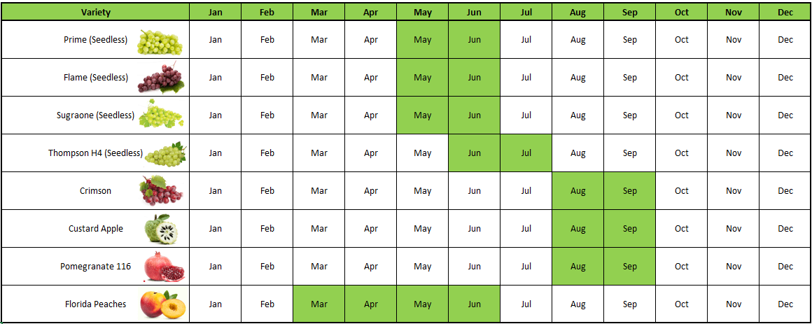 Sobek Farms' Fruit Harvest Calendar